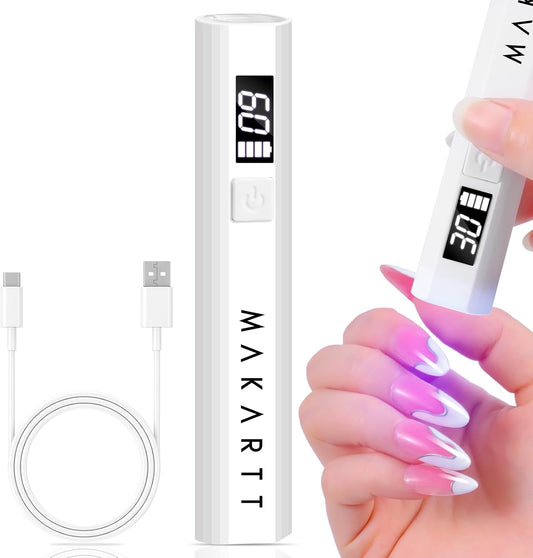 Makartt UV Light for Gel Nails: Handheld Mini Flash Cure Lamp Portable Lumière Nail Dryer for Curing Gel Polish Nail Glue Rechargeable USB Nail Light with LCD 2 Timer for Fast Drying Home Salon Use