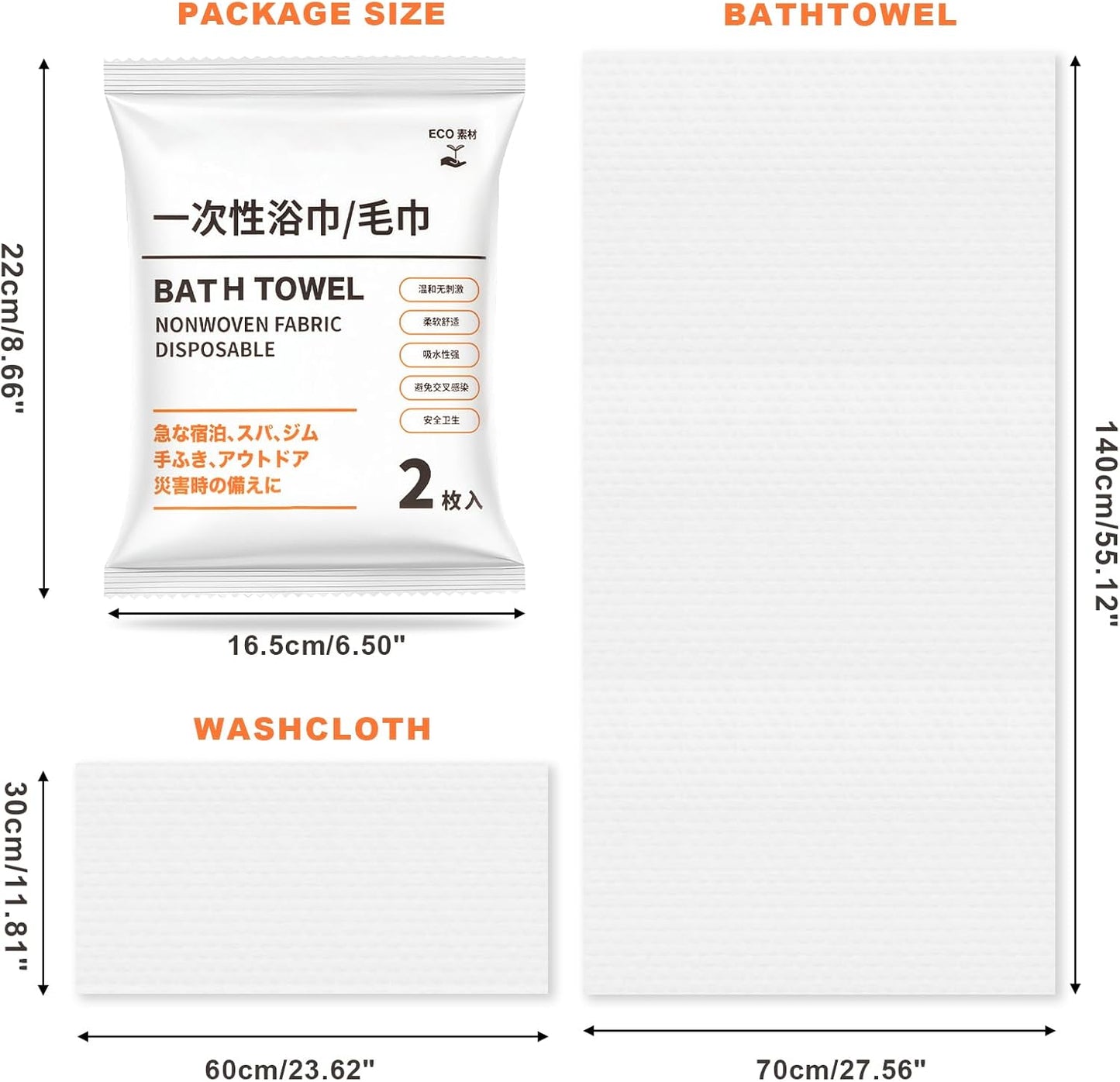 SAILYLENCEY] 6-Pcs (3-Packs) Disposable Bath Towel& Wash Towel Set - Thickening, Portable, Individual-Packing, Ultra Absorbent & Compact for Travel/Emergency/Camping/Sports