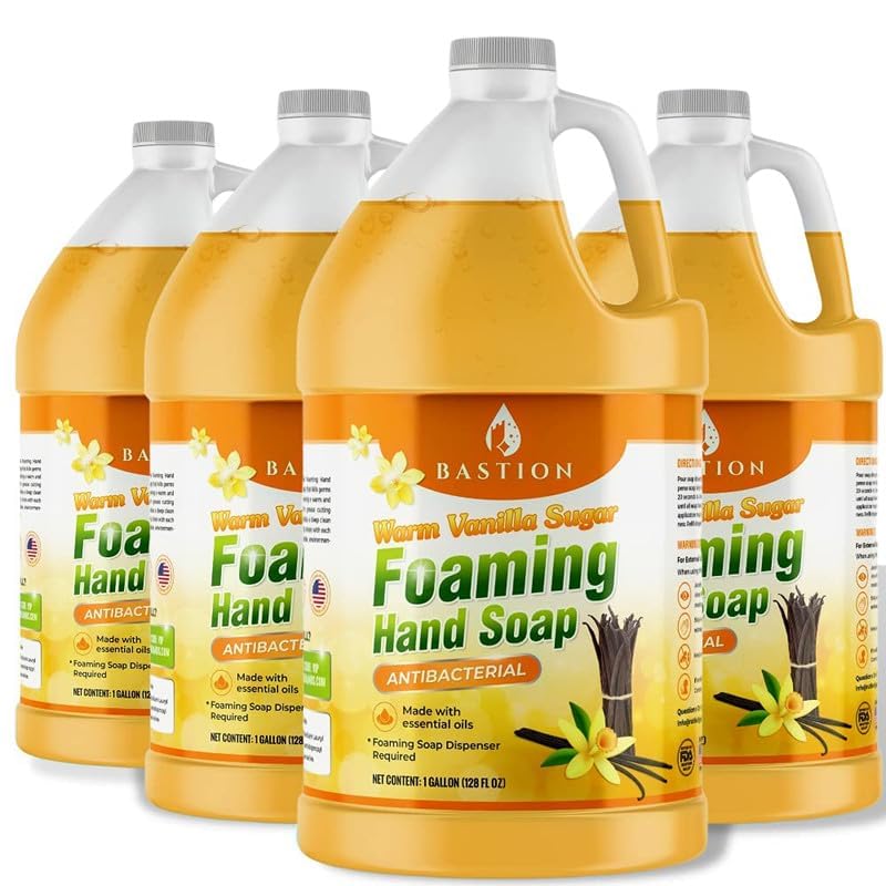 Bastion Foaming Hand Soap - Foam Hand Wash Refill for Bath And Body Works, Dial, Method, Michel, JR Watkins, Dove - Warm Vanilla Sugar w/Essential Oils Bulk Bottle 4 X Gallons (512 0z.)