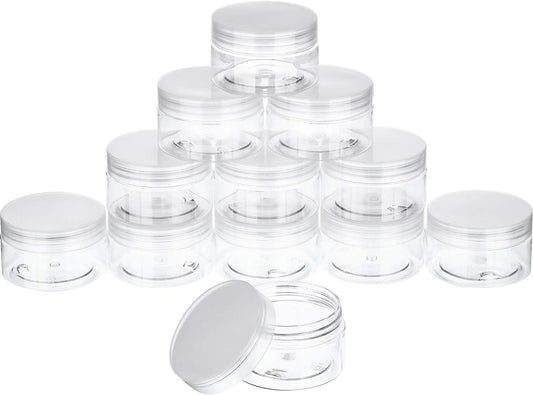 SATINIOR 12 Pack 4 oz Plastic Container Jars with Lids Round Clear Travel Cosmetic Container Jars for Toiletries, Lotion, Cream, Ointments, Makeup, Rhinestone, Samples, Kitchen Storage, White