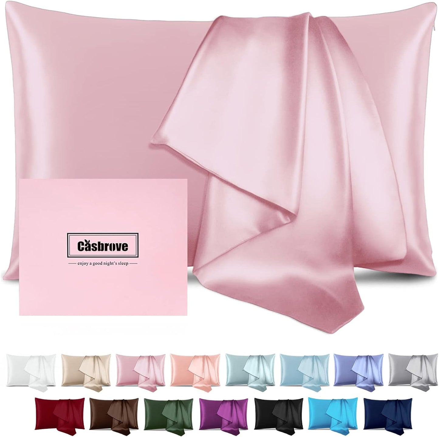 Silk Pillowcase for Hair and Skin Mulberry Silk Pillowcase Soft Breathable Smooth Both Sided Natural Silk Pillowcase with Zipper Beauty Sleep Silk Pillow Case 1 Pack for Gift (Standard, Pink)