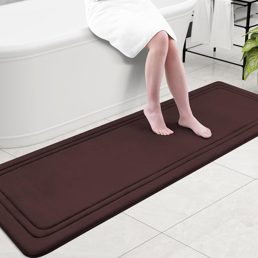 Grandaily Memory Foam Bath Mat Rug 70x24, Ultra Soft, Non-Slip and Absorbent Bathroom Rugs, Machine Wash Dry, Comfortable Bath Carpet for Bathroom Floor, Tub and Shower, Brown