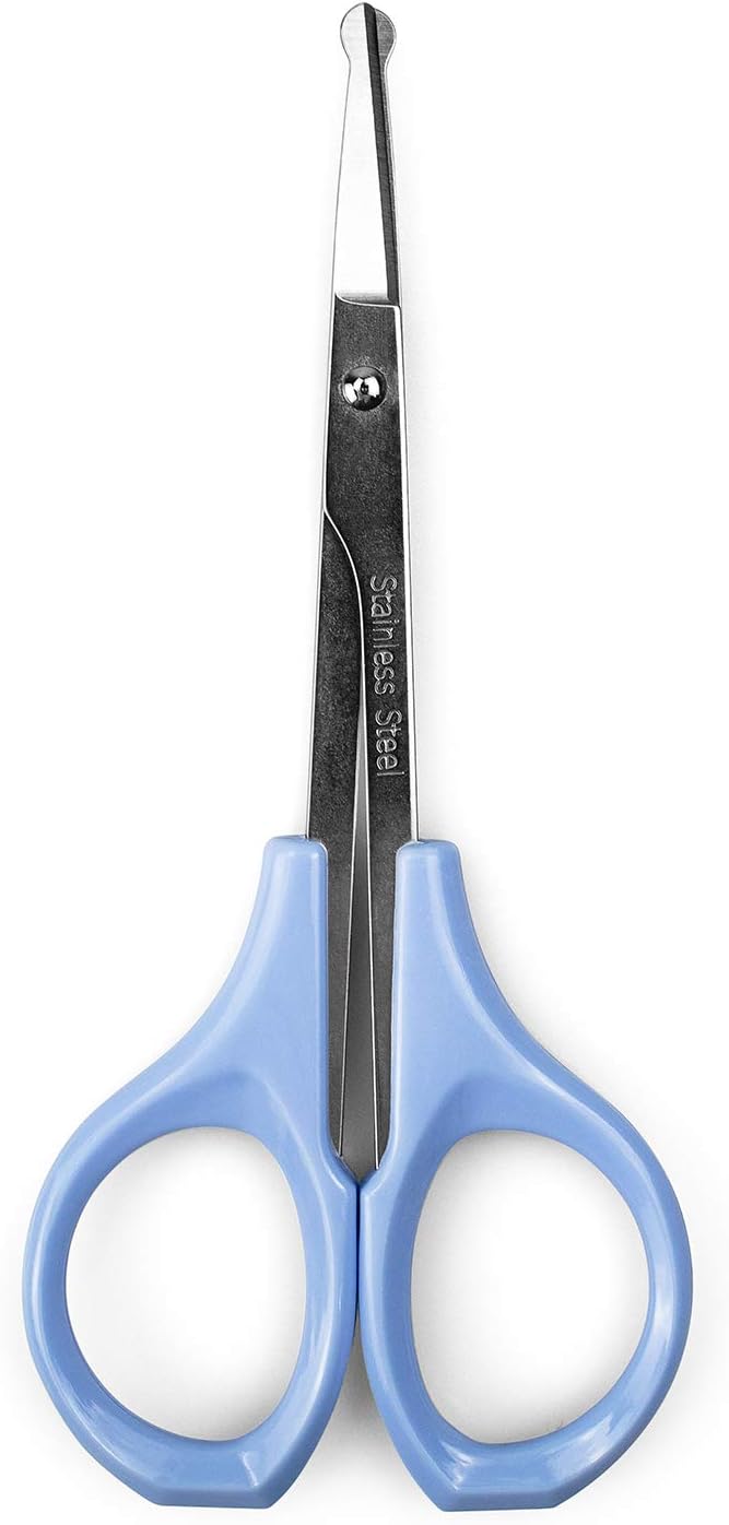 Eyebrow Scissors, Small Scissors for Facial, Nose, Eyebrow, Mustache, and Beard Hair Trimming & Grooming, Safety Edge, Blue Short Cap