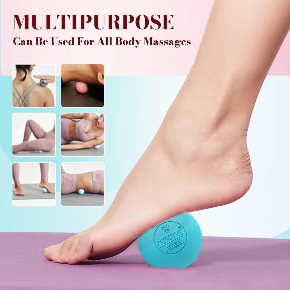 KSONE Lacrosse Massage Balls, Muscle Massage Roller Deep Tissue Balls Hard and Soft Massage Ball Set with Mini Ball and Mesh Bag. (Pink)