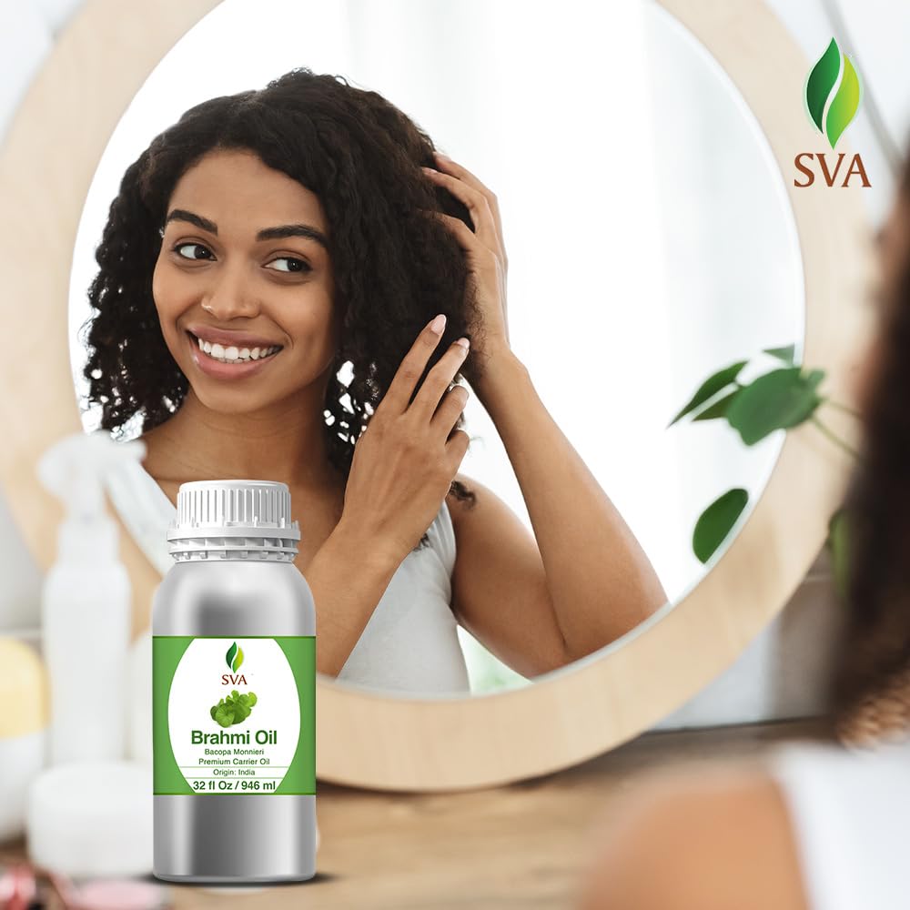 SVA Brahmi Oil - 32 Fl Oz – 100% Natural Cold Pressed Brahmi Oil - for Face, Skin Care, Hair Care, Scalp Massage & Body Massage – Carrier Oil