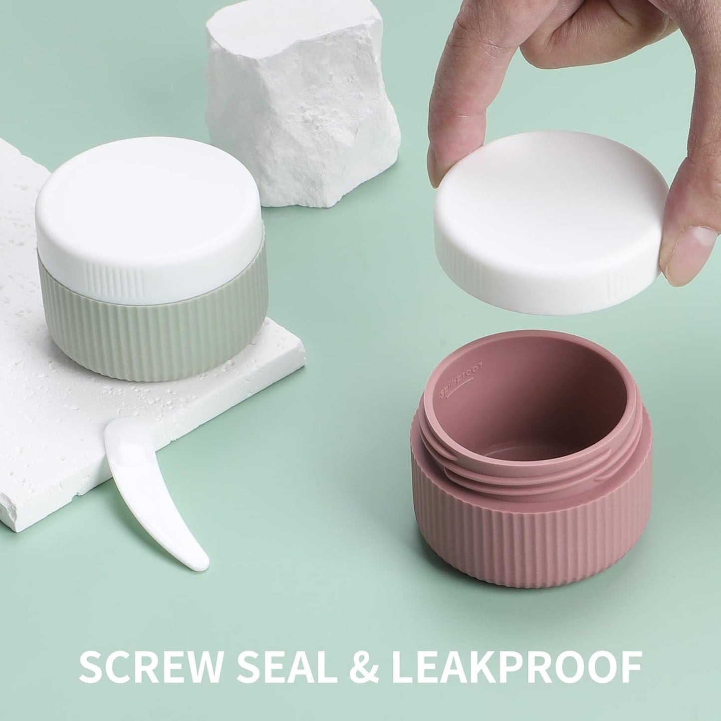 ME.FAN Travel Containers for Toiletries, TSA Approved 1.5 oz Silicone Cream Jars, Leak-proof Journey Containers, Trip Accessories with Lid for Cosmetic Face Hand 4 Pack White Lid - Morandi