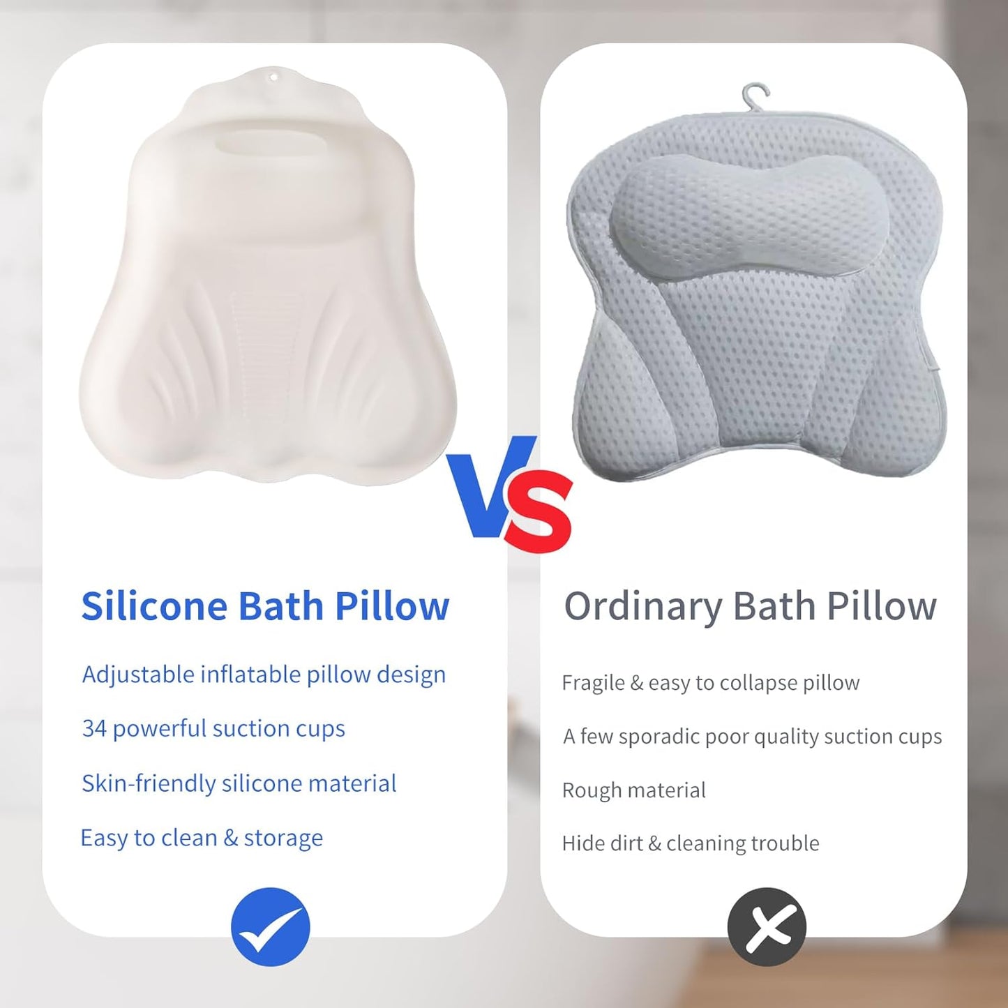 Goowin Bath Pillows for Tub, New Generation Skin-Friendly Silicone Bath Pillow, Luxury Bathtub Pillow for Head and Neck, Powerful Suction Tub Pillow for Bathtub with Inflatable Airbag (Off-White)