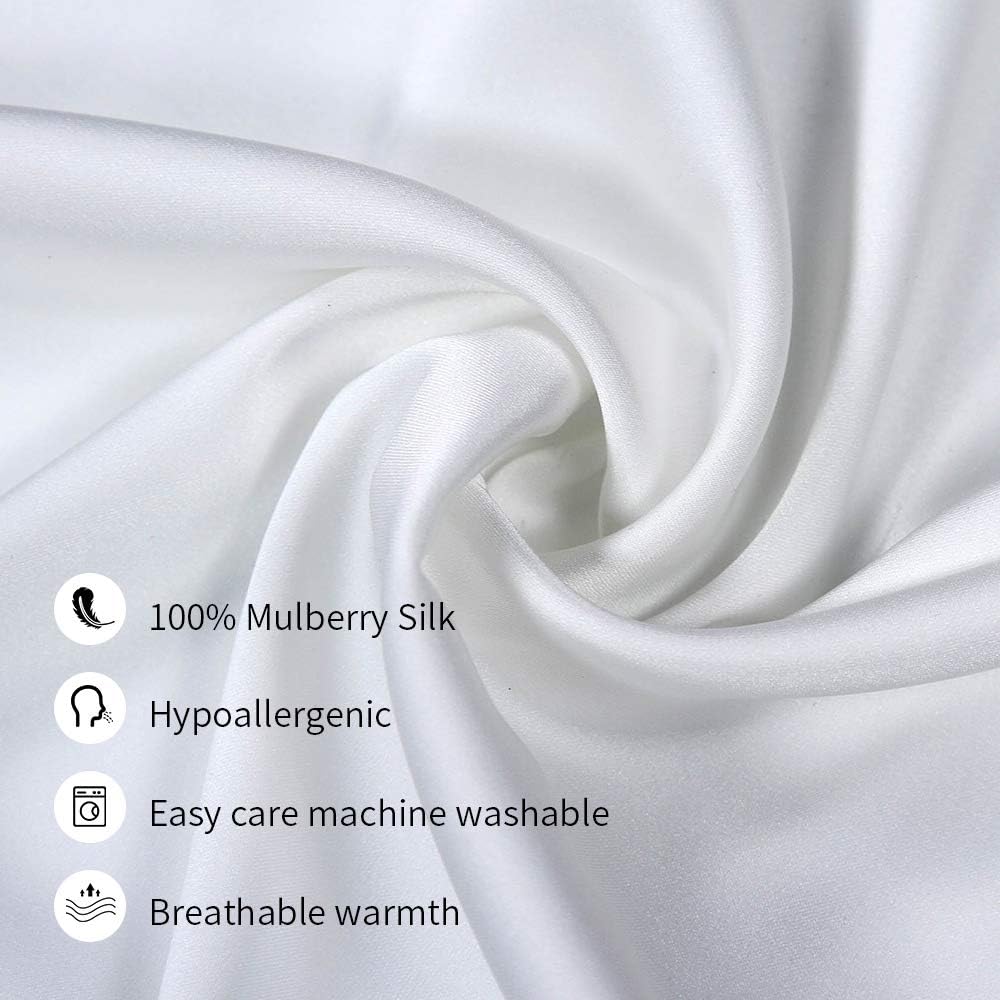 100% Mulberry Silk Pillowcases Set of 2 for Hair and Skin and Super Soft and Breathable King Size Nature Silk Pillowcases (King, White)