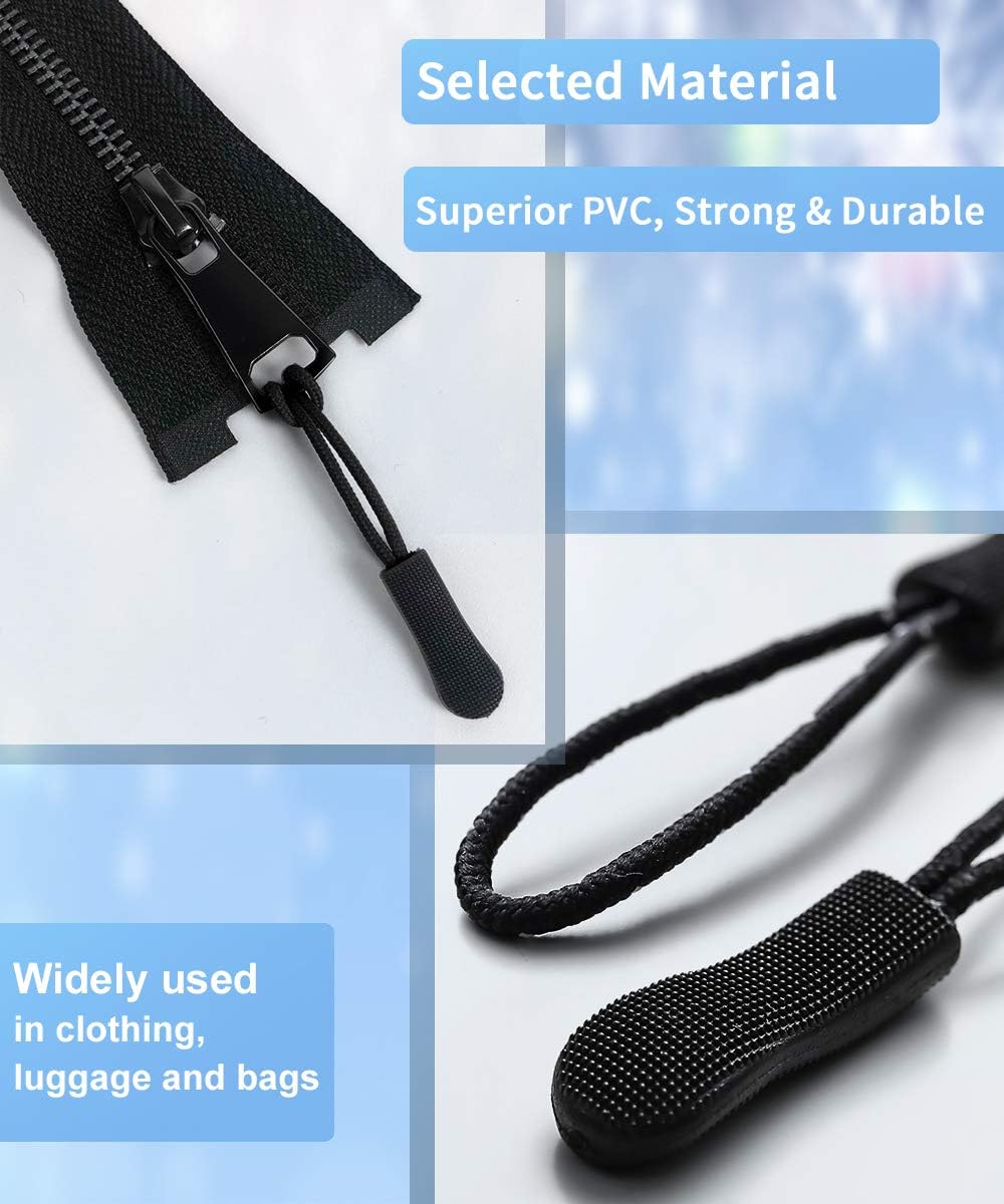 Zipper Pull, Universal Zipper Pull Replacement, Broken Replacement Zippers Pull (20 Pcs), Black Zippers Pull Handle for Jackets, Luggage, Backpacks, Purses, Boots, Pants, Tents, (3 Styles 4 Sizes)