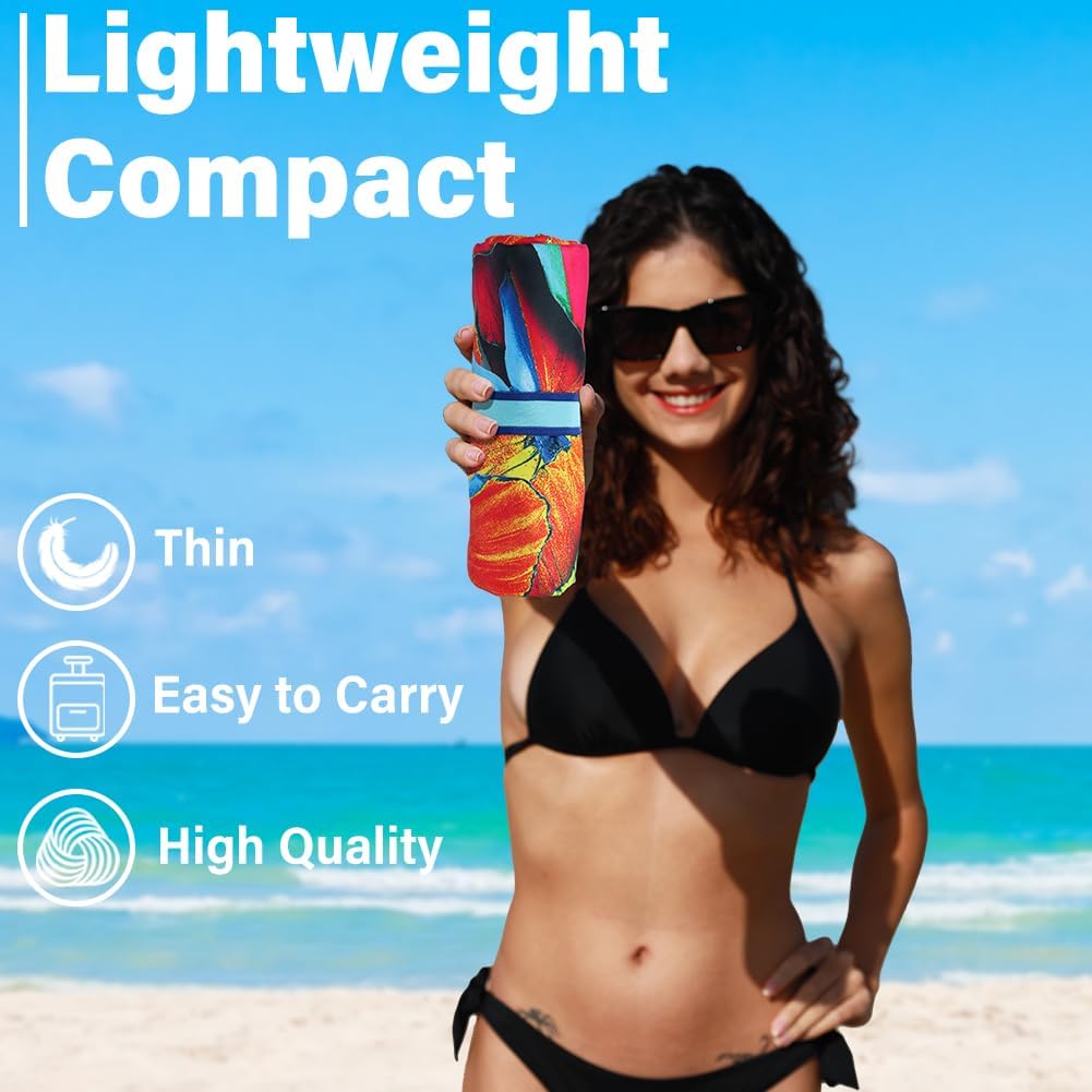 2 Pack Microfiber Lightweight Beach Towel Sand Free Quick Dry Absorbent Thin Compact Towels for Swimming Pool Camping Beach Accessories Large Easy Pack Travel Things for Vacation Essentials Gift