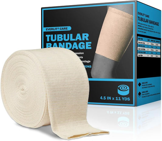 EVERLIT Elasticated Tubular Support Bandage | Stockinette Tubing for Large Arm, Knees, Legs | Light to Moderate Compression Bandage Roll For Tissue Support (Size G | 4.5" x 11 yd)