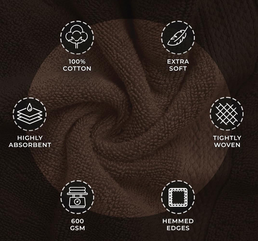 Avalon Towels Brown Bath Towels Set of 4 pcs (27x54 inches), 100% Cotton Towel Absorbent and Quick Dry Brown Towels for Bathroom, Super Soft and Perfect for Daily Use