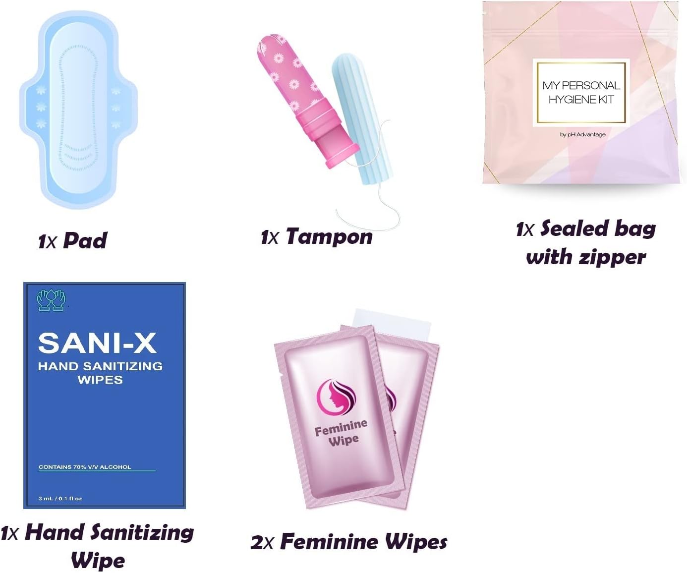 Light Rose Style Menstrual Kit All-in-One 10 Pack | Convenience on The Go | Period Kit Pack for Travelling, Tweens & Teenagers or just When You’re Out | Individually Wrapped Feminine Hygiene Product