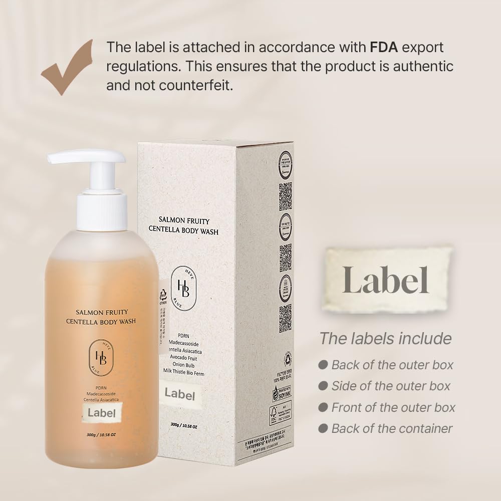 HEVEBLUE Salmon Fruity Centella Body Wash - Sensitive Skin, Korean Skincare, Bodycare, Hypoallergenic, Allergen-free Fragrance, PDRN, Salmon PDRN, Moisturizing, Natural Surfactants, K-Beauty