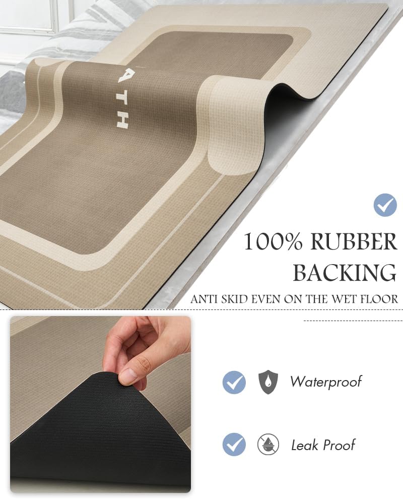 MontVoo-Bath Mat Rug Long Non Slip Super Absorbent Bathroom Runner Stain Resistant Quick Dry Thin Bathroom Mat Fit Under Door-17"x50",Beige