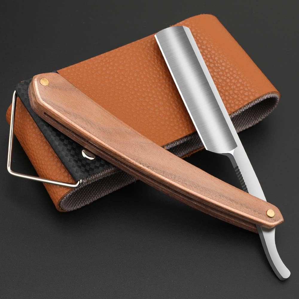 Straight razors for men Professional Straight Edge Barber Razor Premium Stainless Steel Shaver Razor with Shaving Strop for Men Home & Salon Grooming Using (NO.181)