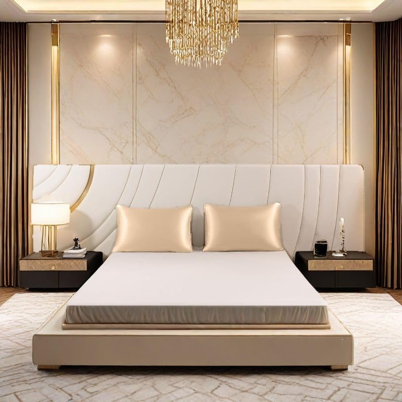 Juwenin Bedding,Luxury Satin Pillowcase with Zipper (Silky Satin Pillow Case for Hair) Set of 2 (Beige, Queen(20''x29''))