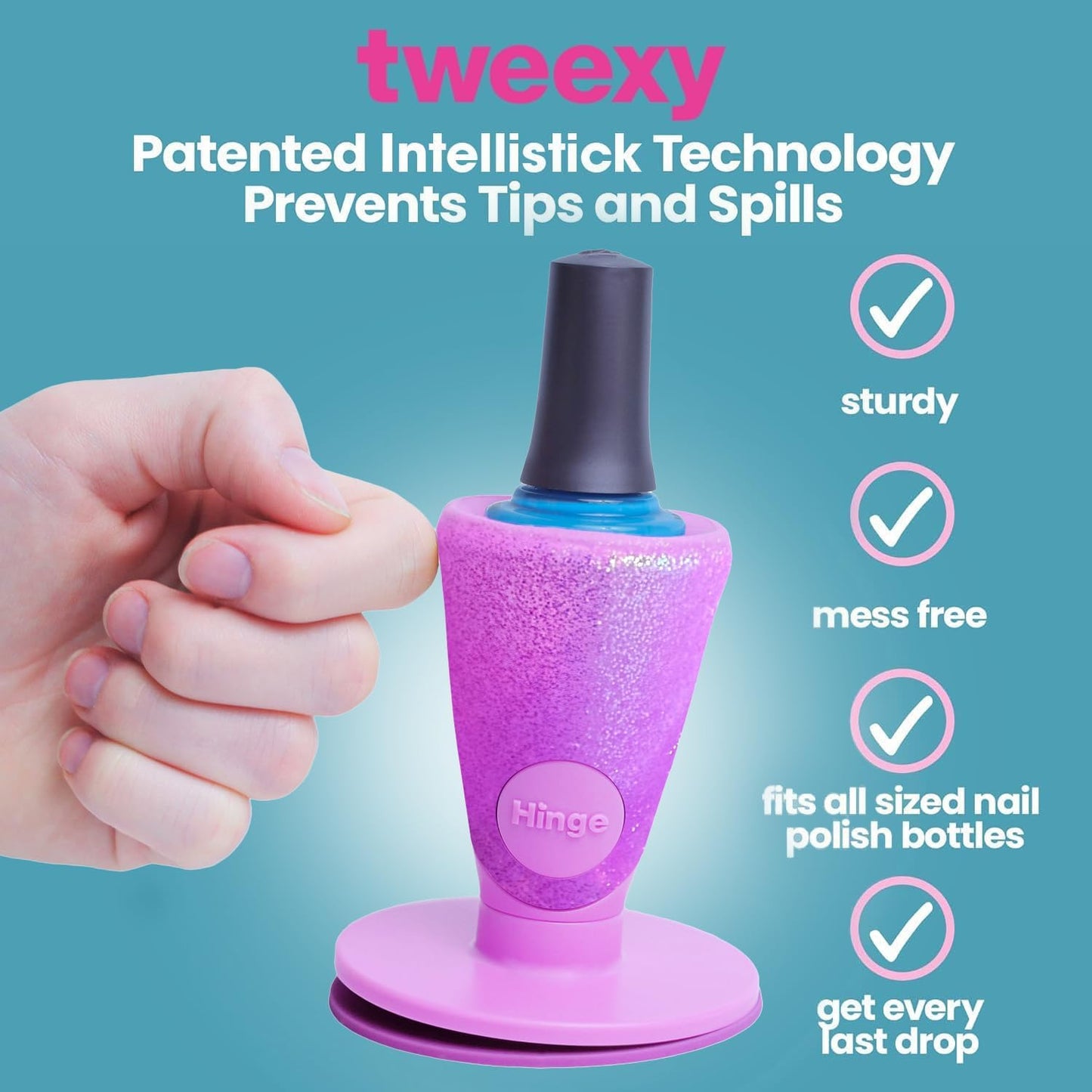 tweexy Hinge Untippable Nail Polish Bottle Holder | Anti-Spill Nail Polish Holder Stand, Tilted, Smartgrip Airlock Suction | Fingernail Painting, Nail Art, Manicure & Pedicure, Nail Polish Accessories (Opal Sparkle)