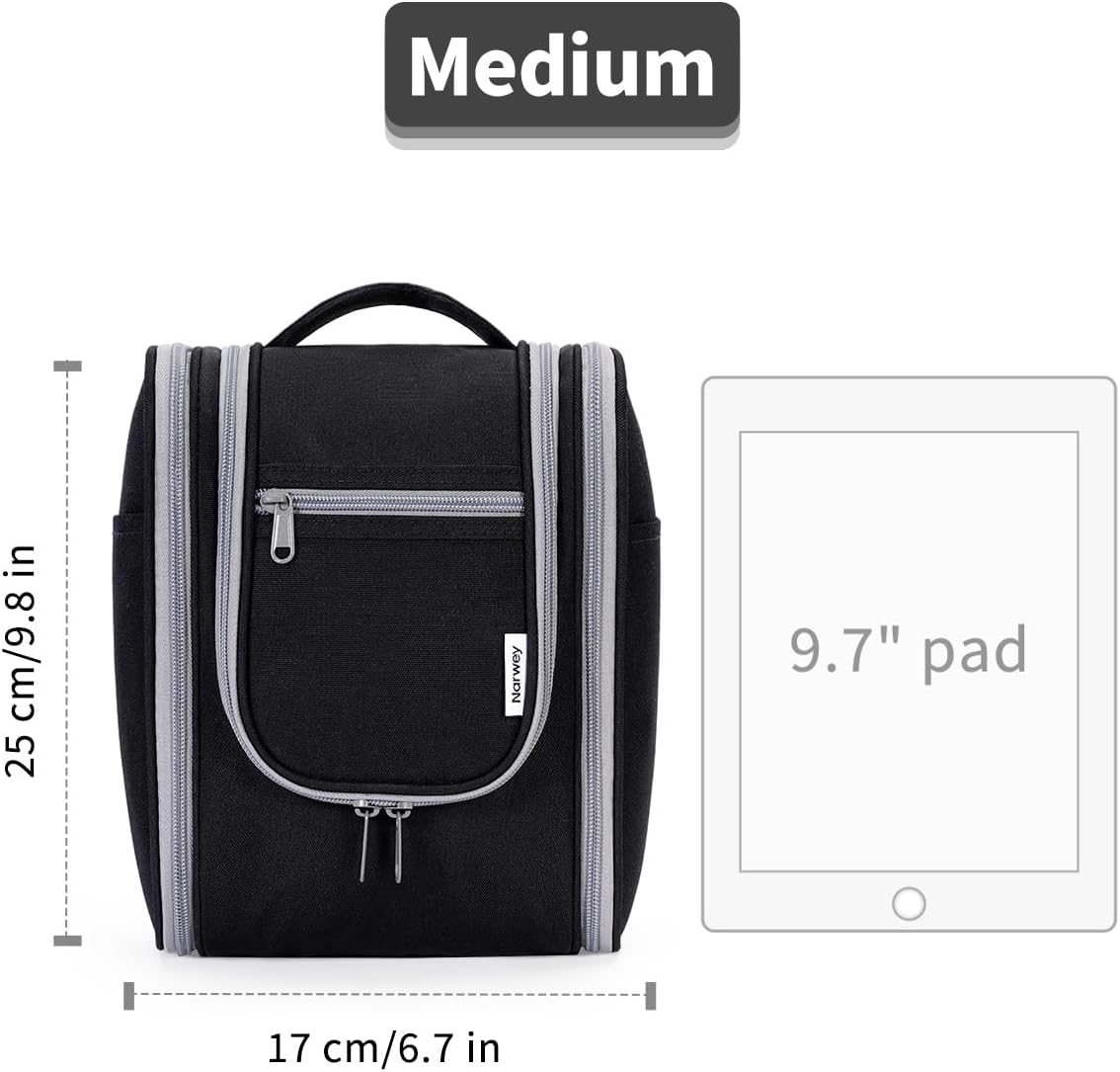 Narwey Small Hanging Travel Toiletry Bag Cosmetic Make Up Organizer for Women and Men (Medium, Black)