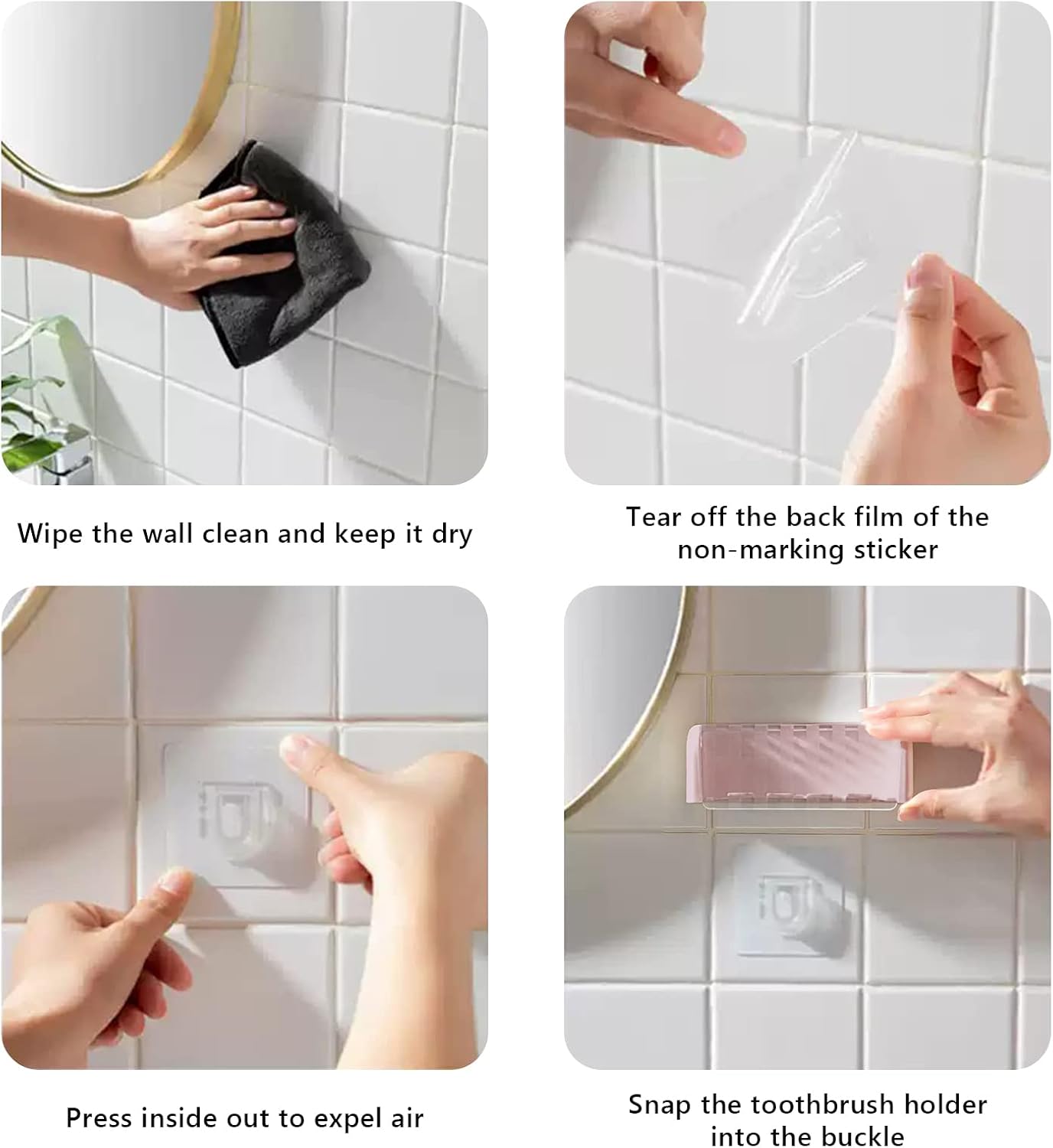 5 Slots Toothbrush Holder Wall Mount with Cover, Self Adhesive Toothbrushes Storage Organizer Perfect for Dorm Bathrooms and Shower, Holds 5 Toothbrushes. (Pink)