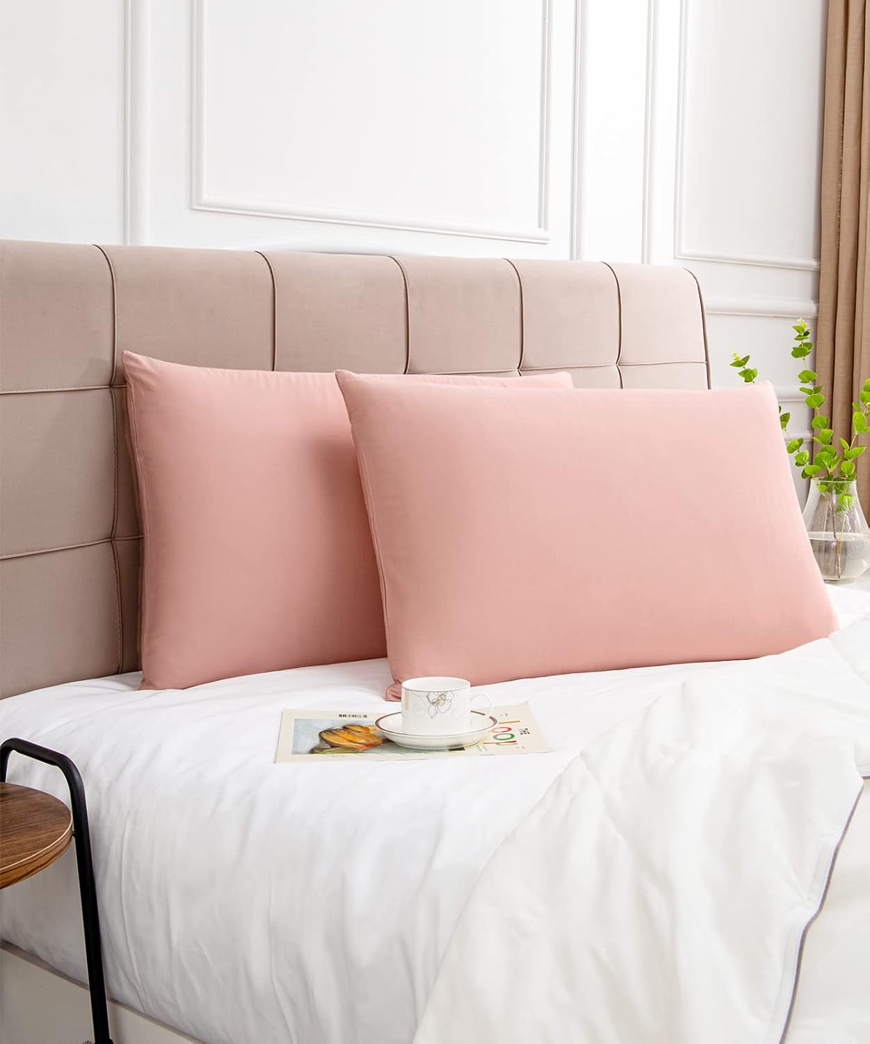 Warmstar Cotton Pillow Cases Standard Size Set of 2, 600 Thread Count Pillowcases 20x26 Inches, Soft Long Staple Cotton Pillowcases Breathable with Envelope Closure,Pink