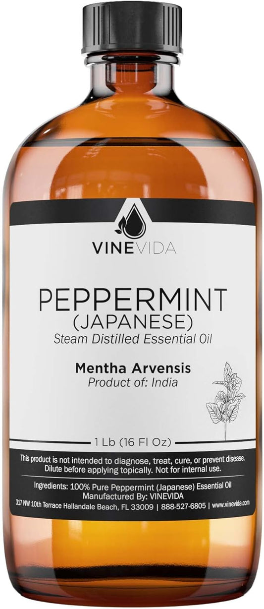 VINEVIDA Peppermint Japanese Essential Oil 16 oz Undiluted - Pure, Natural, Vegan, and Sustainable