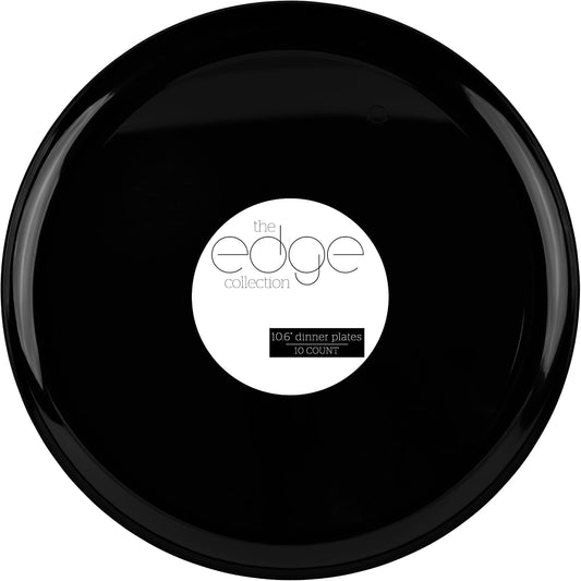 PLASTICPRO [30 Pack 10.6 Plastic Party Plates Edge Collection Black Premium heavyweight Elegant Disposable Tableware Dishes Black