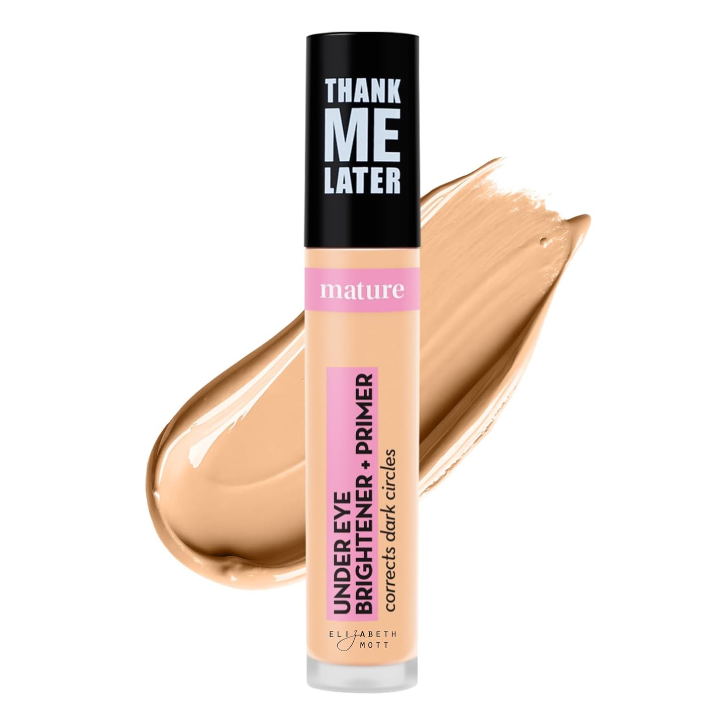 Elizabeth Mott Thank Me Later Under Eye Brightener & Primer – Hydrating Color Corrector for Dark Circles – Lightweight Concealer Base for Mature Skin, Medium Shade 5ml