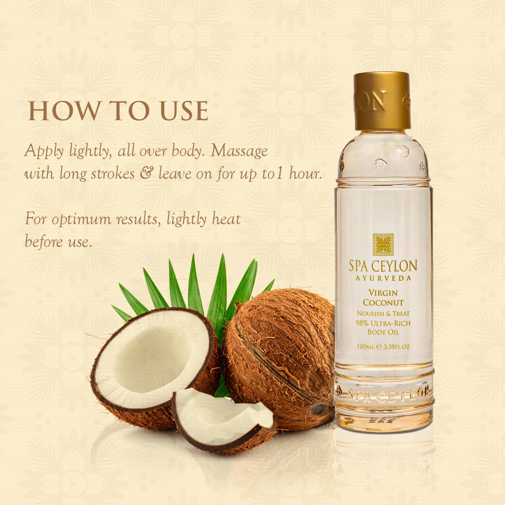 SPA CEYLON Virgin Coconut Nourish & Treat 50% Rich Body Oil | 100% Pure and Natural | Organic Virgin Coconut Oil | Soften & Smooth | Cold Pressed| 100ml