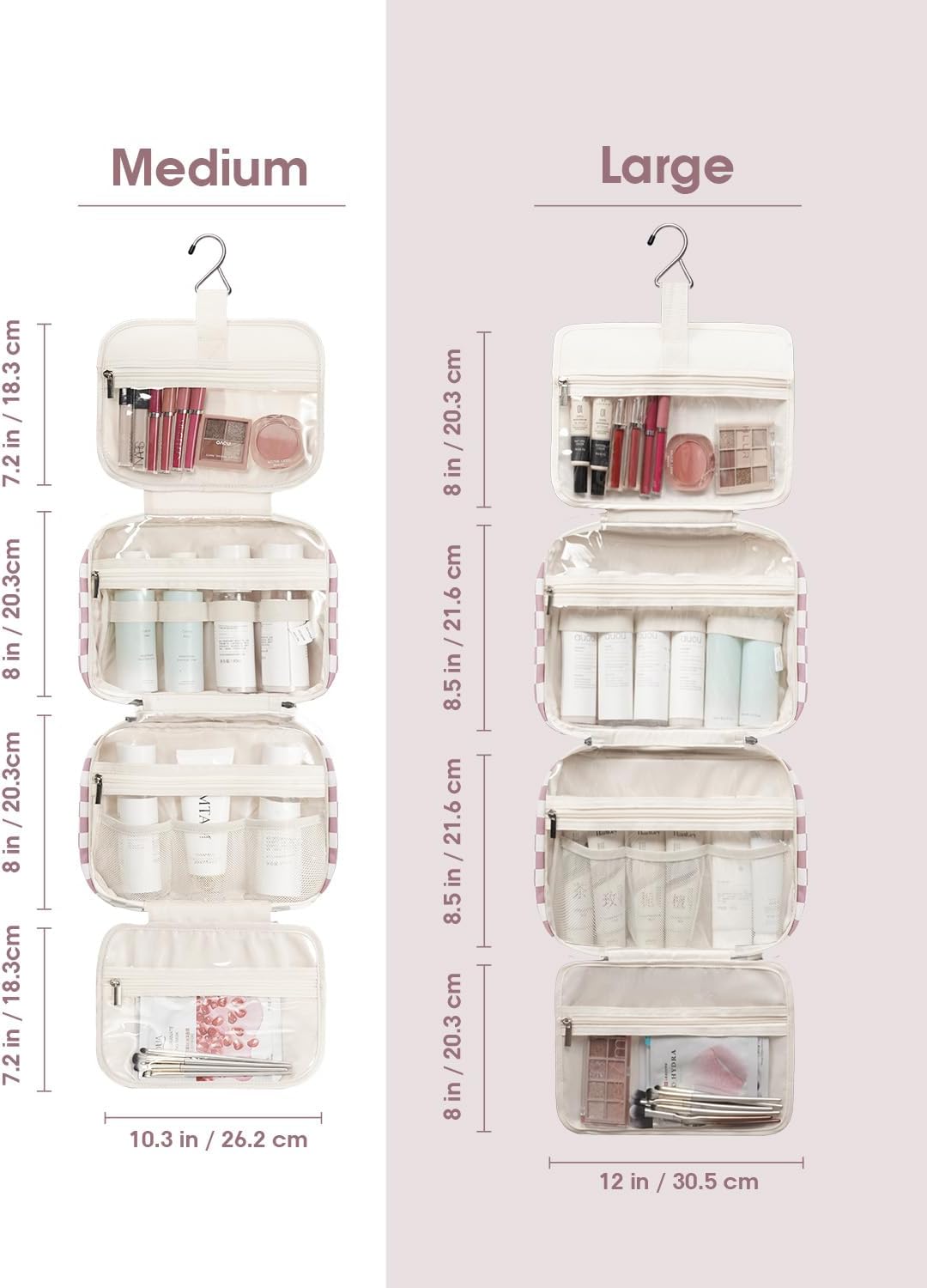 Narwey Hanging Toiletry Bag for Women Travel Makeup Bag Organizer Toiletries Bag for Travel Size Essentials Accessories Cosmetics (Dusty Pink Checkerboard (Medium))