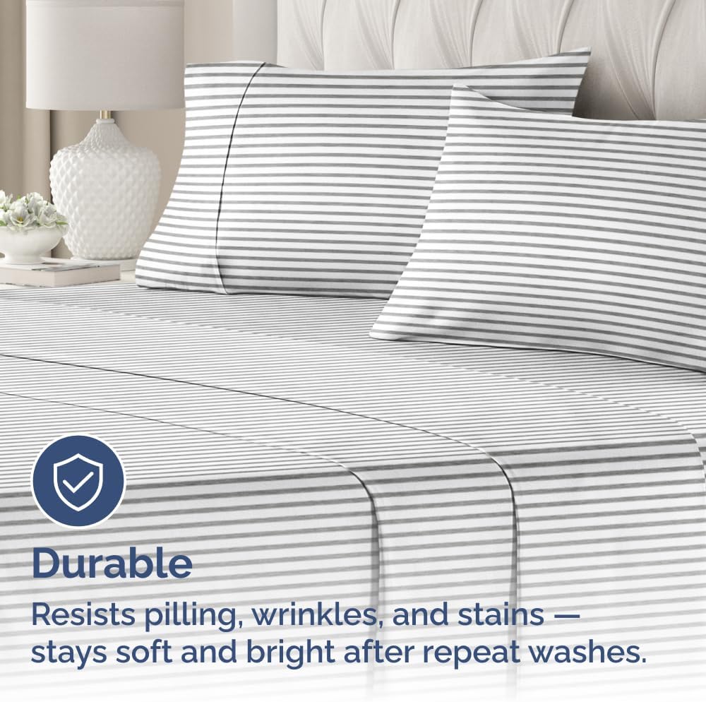 CGK Unlimited Queen Size Microfiber Pillowcase Set of 4 - Soft, Premium Quality, Machine Washable, 20x40, 20x36 & 20x48 Pillows for Sleeping - Grey Stripes 2