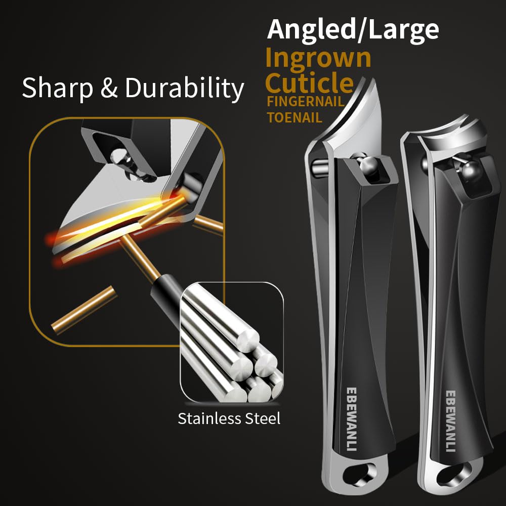 Nail Clippers Set, Slanted Angled Ingrown Nail Clipper and Curved Wide Jaw Toenail Clipper, Ultra Sharp Stainless Steel Fingernail & Toenail Clipper Cutters for Thick nails or Ingrown Toenail