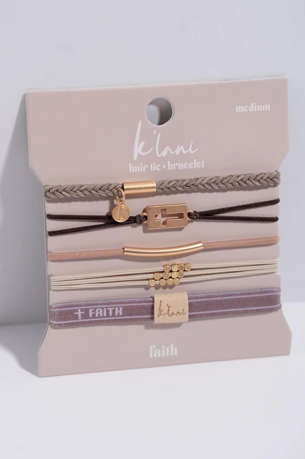 K'lani Faith Bracelets for Women – Elastic Bracelets and Boho Hair Ties – Cute Hair Ties for Women and Hair Tie Accessories – Stylish Bracelets Boho Style for Hair and Wrist – Set of 5 (Large)