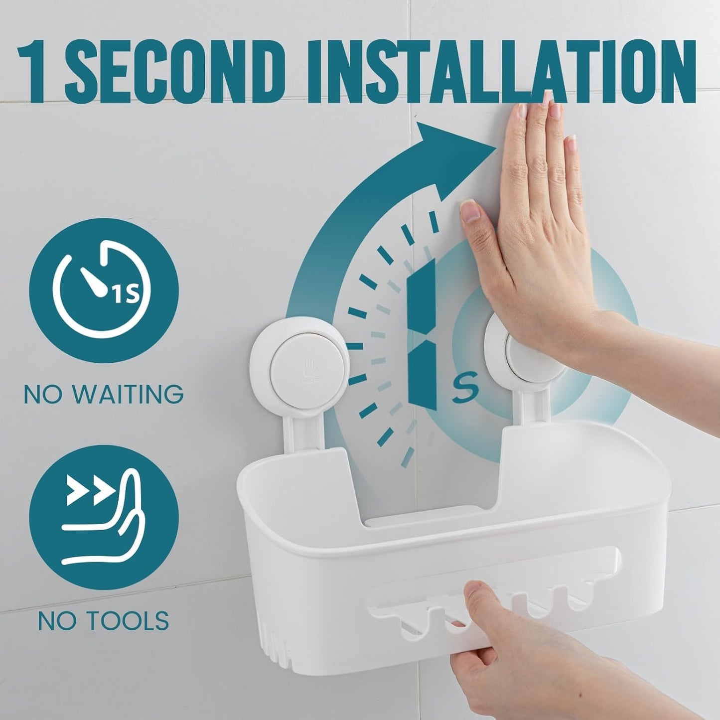 TAILI Shower Caddy Suction Cup, Heavy Duty Bathroom Organizer, Removable Shelves for Inside Shower, Shampoo, Waterproof Suction Plastic Storage for Bathroom Accessories Holder, White