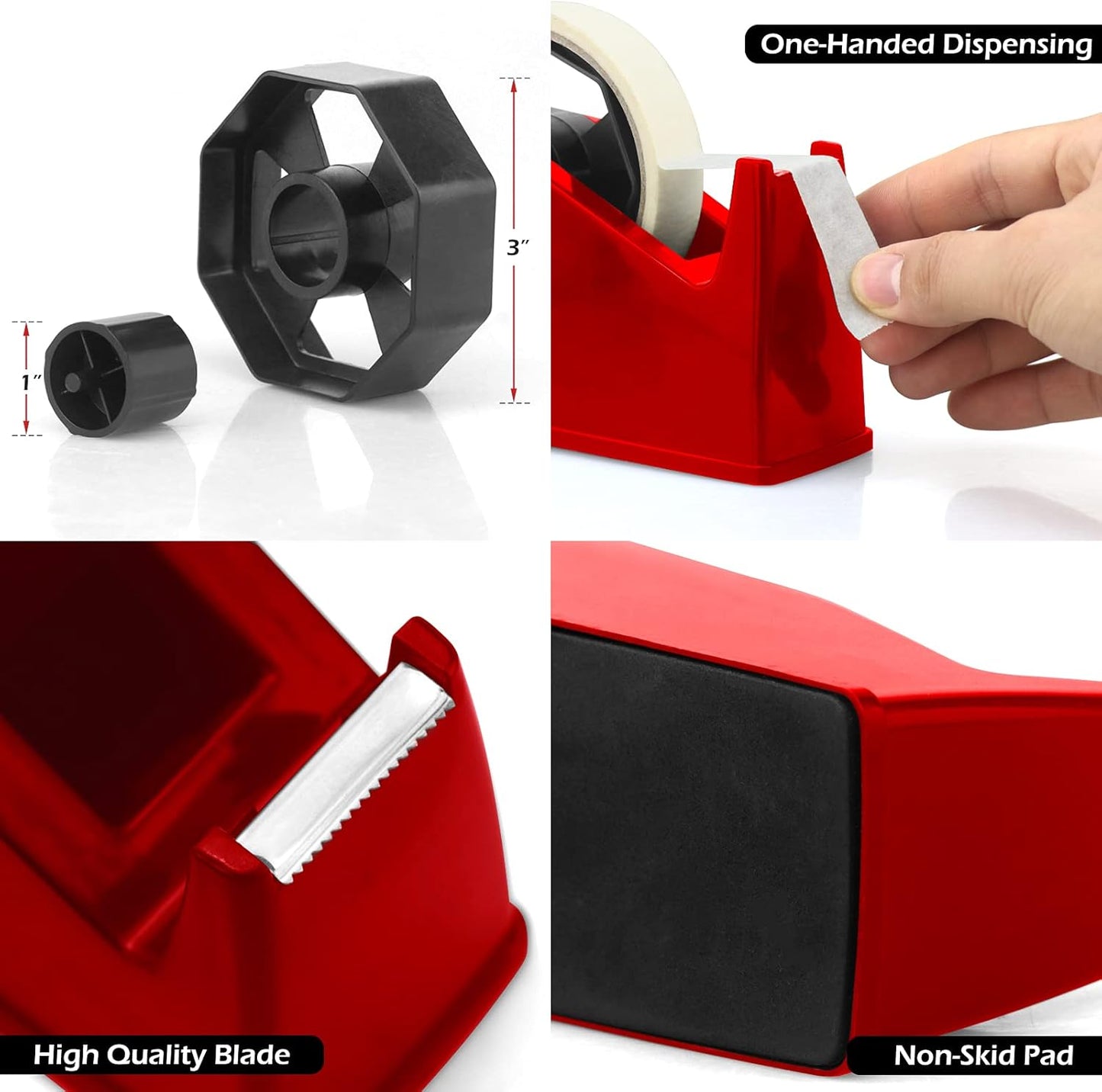 Heat Tape Dispenser, Masking Tape Dispenser, Holder Fits 1" and 3" Core, 6.8 x 2.2 x 3.4 Inch, Desktop Tape Dispenser, Heat Tape for Sublimation(Red)