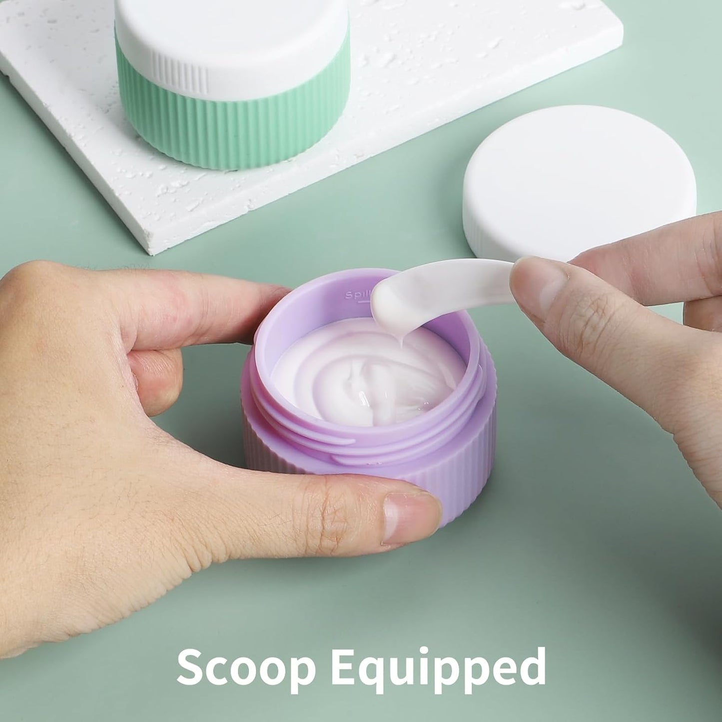 ME.FAN Travel Containers for Toiletries, TSA Approved 1.5 oz Silicone Cream Jars, Leak-proof Journey Containers, Trip Accessories with Lid for Cosmetic Face Hand 4 Pack White Lid - Bright