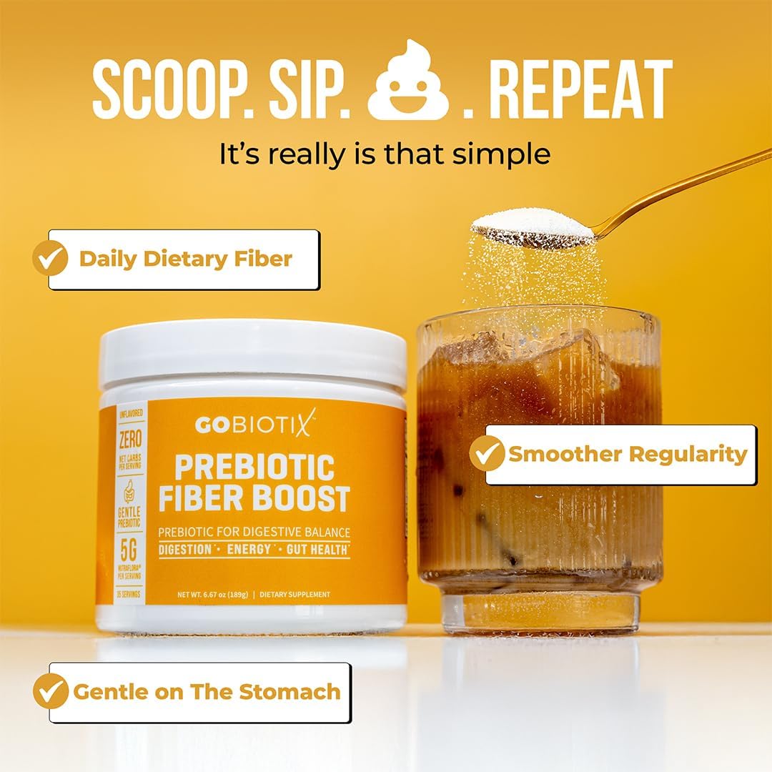 GOBIOTIX Fiber Supplement Powder with Prebiotics for Digestive Health and GLP-1 Support, Soluble Fiber for Gut Health & Debloat, Keto, Vegan, Gluten & Sugar Free, 35 Servings (1 Pack)