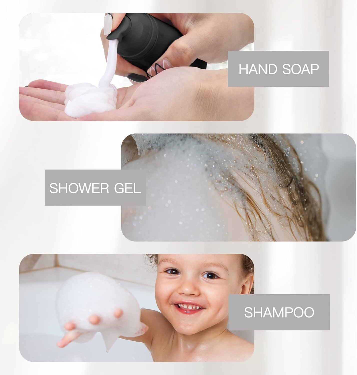 2oz Foam Bottle, Empty Travel Foaming Pump Dispenser for Hand Soap, Lash Cleanser, Shampoo (3PCS, Black)