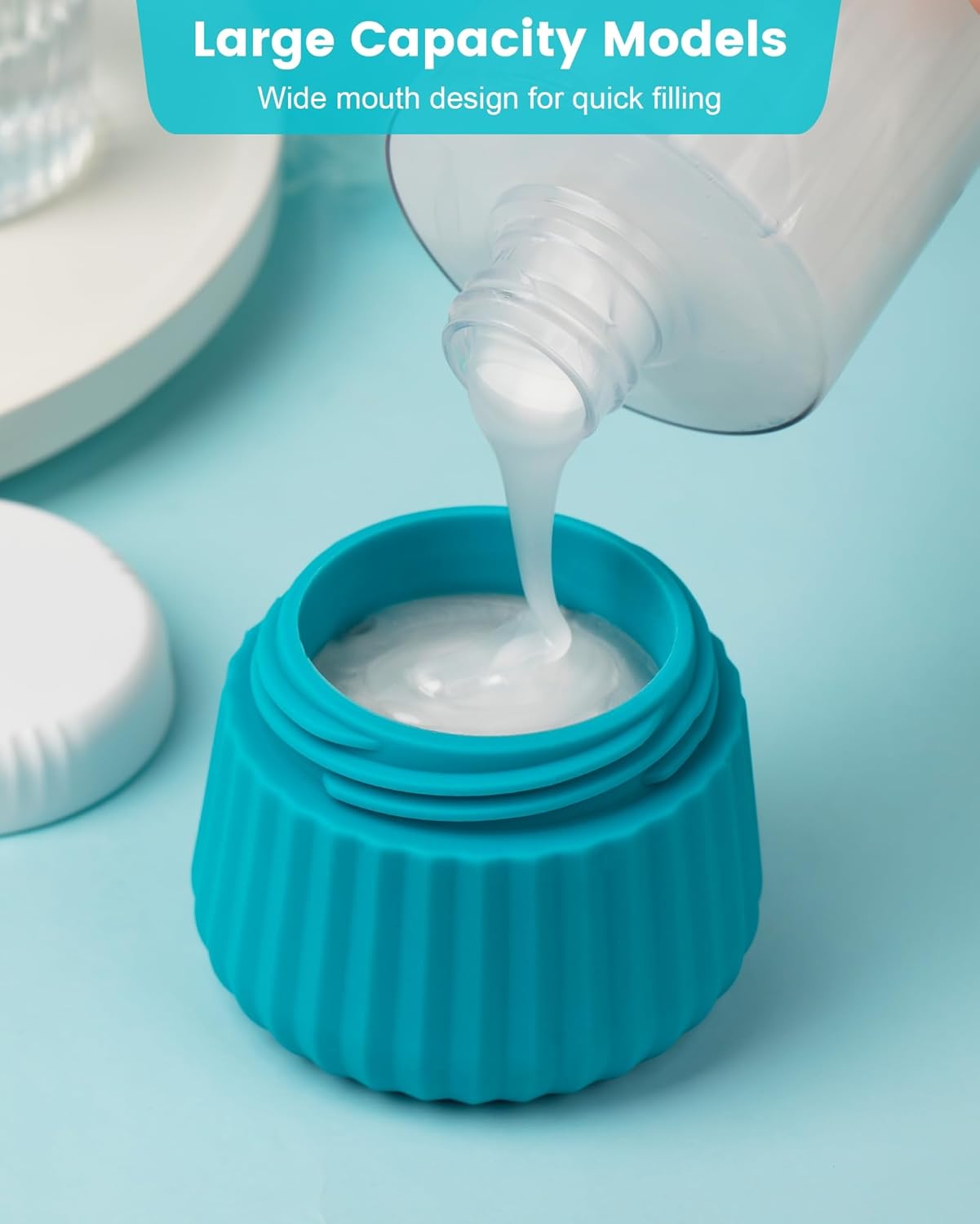 Travel Containers for Toiletries 4 Pack, TSA Approved Travel Size Toiletries, Travel Size Containers, With Clear Bag Leak Proof Silicone Jars, Travel Essentials Creams Jars Carrying Small Items