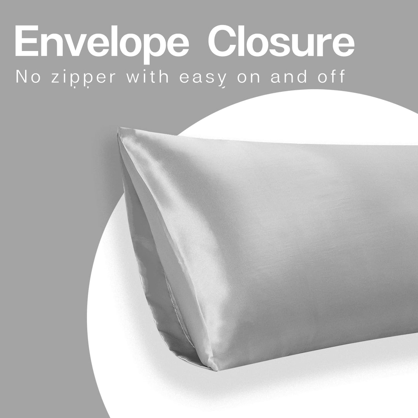 MR&HM Satin Body Pillow Cover, Soft and Breathable Body Pillow Case with Envelope Closure, Cooling and Silky Long Pillowcase for Hair and Skin,Grey (20x54, Silver Grey)
