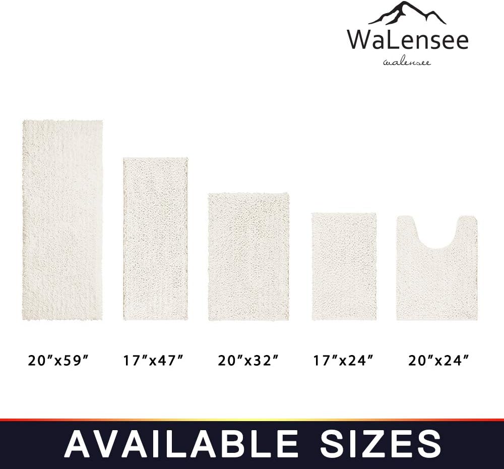 Walensee Bathroom Contour Rug Non Slip Toilet U Shaped Bath Mat (20x24, Ivory) Water Absorbent Super Soft Shaggy Chenille Machine Washable Dry Extra Thick Perfect Absorbant Best Plush Carpet