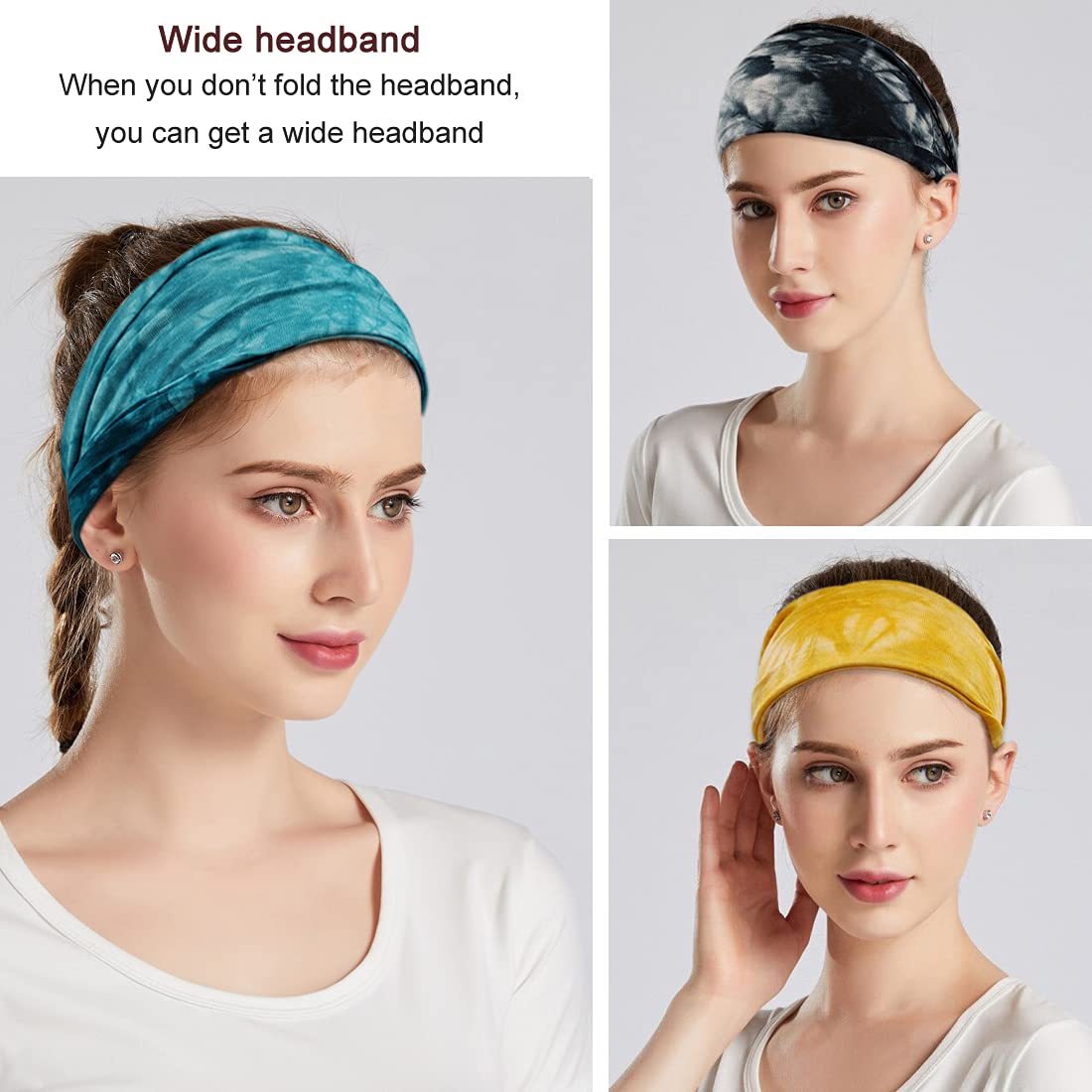 Boho Headbands For Women Fashion Wide Headband Yoga Workout Head Bands Hair Accessories Elastic Tie Dye Band 6 Pack