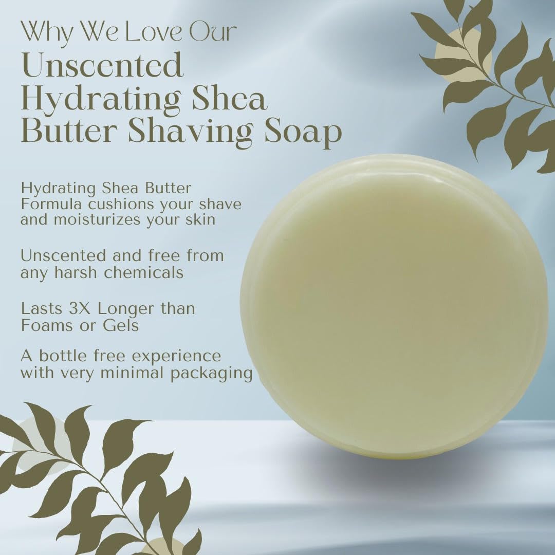 Women's Fragrance Free Shea Butter Shaving Soap – Ideal for Sensitive Skin, Long Lasting, and Perfect for Shaving Legs – Moisturizes and Rehydrates Skin (Pack of 3)