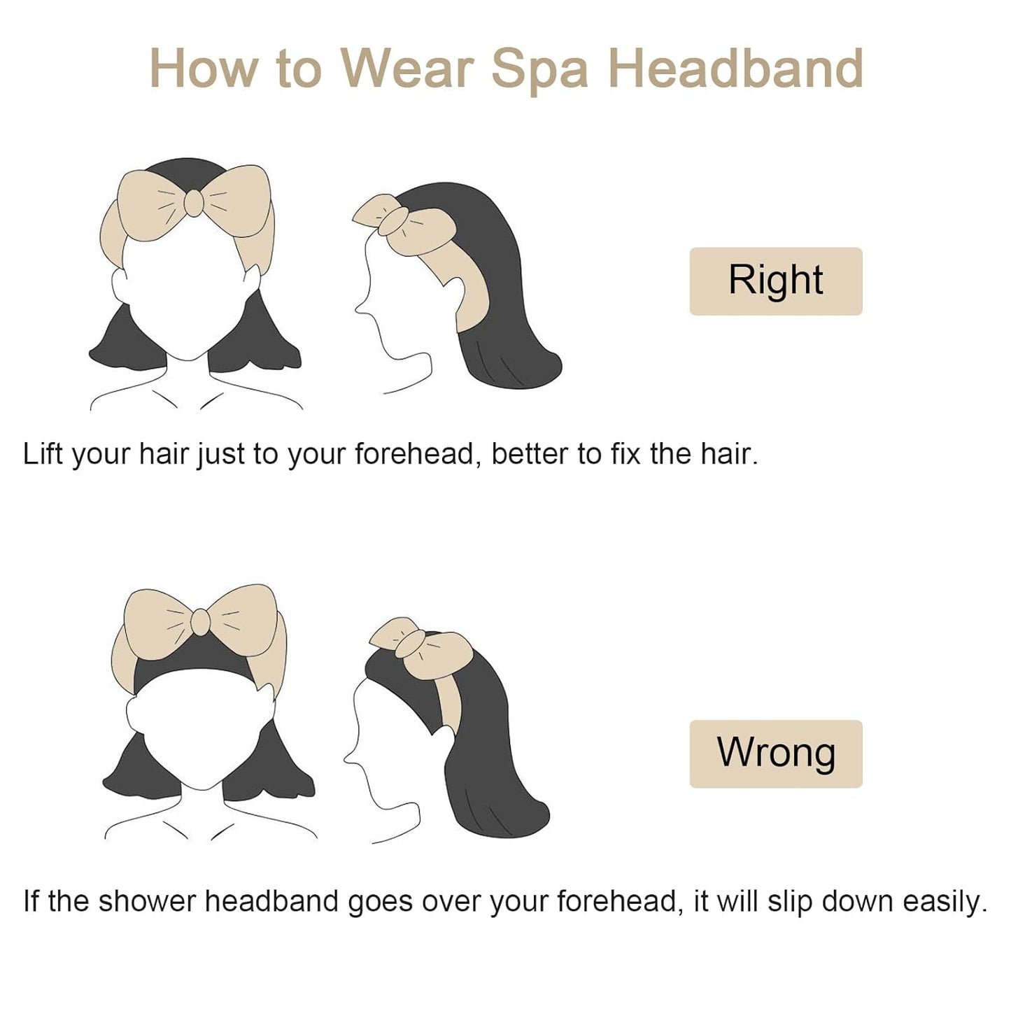 Ondder Spa Headband for Washing Face 8 Pack Beige Skincare Headbands for Women Girls Terry Cloth Cute Bow Head Bands