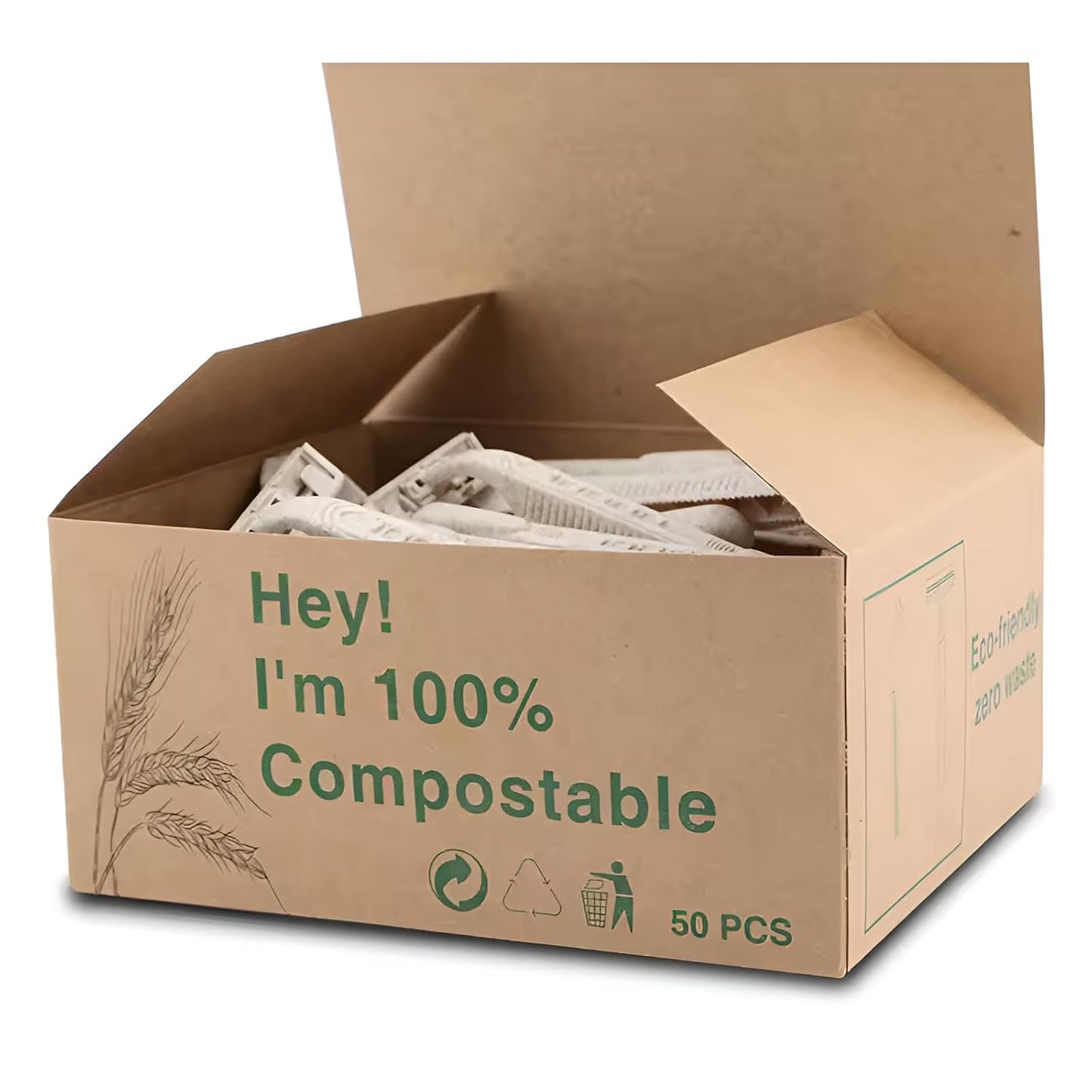 Disposable Razors Bulk for Men & Women – Twin Blade Unisex Shavers – Eco-Friendly, Biodegradable, Non-Toxic, Made from Recycled Wheat Straw 50 Count (Pack of 1) (50)