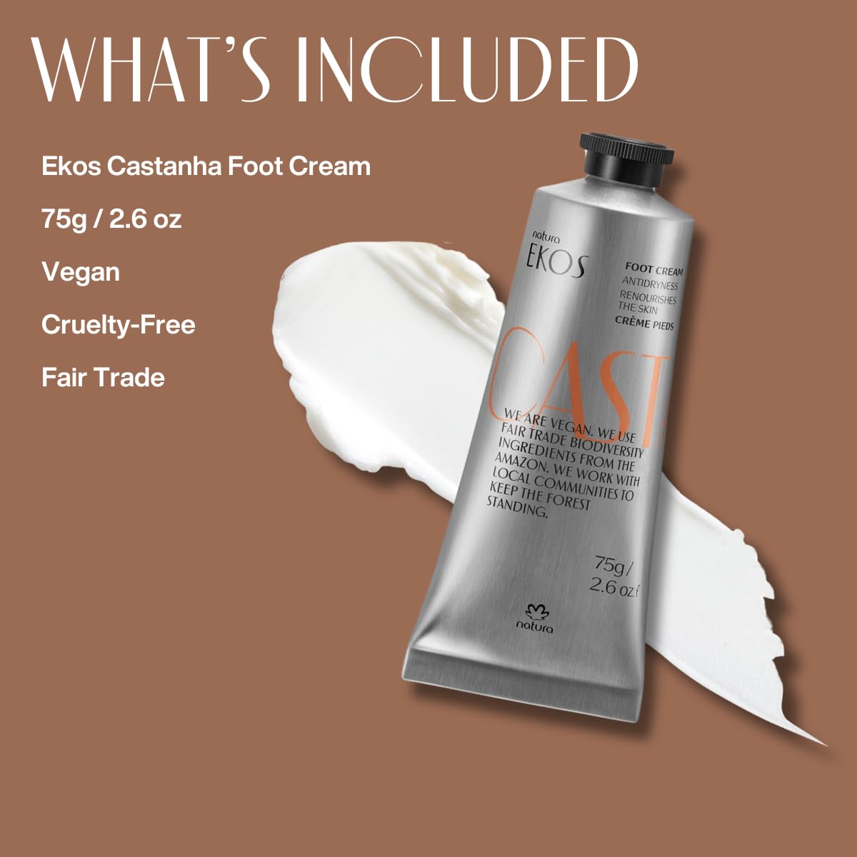 Natura - Brazil Nut Nourishing Foot Cream - Nourish & Soothe Dry Skin - Fast Absorbing - With Castanha Oil to Deeply Moisturize - Vegan & Cruelty-Free - 2.6 oz (75g)