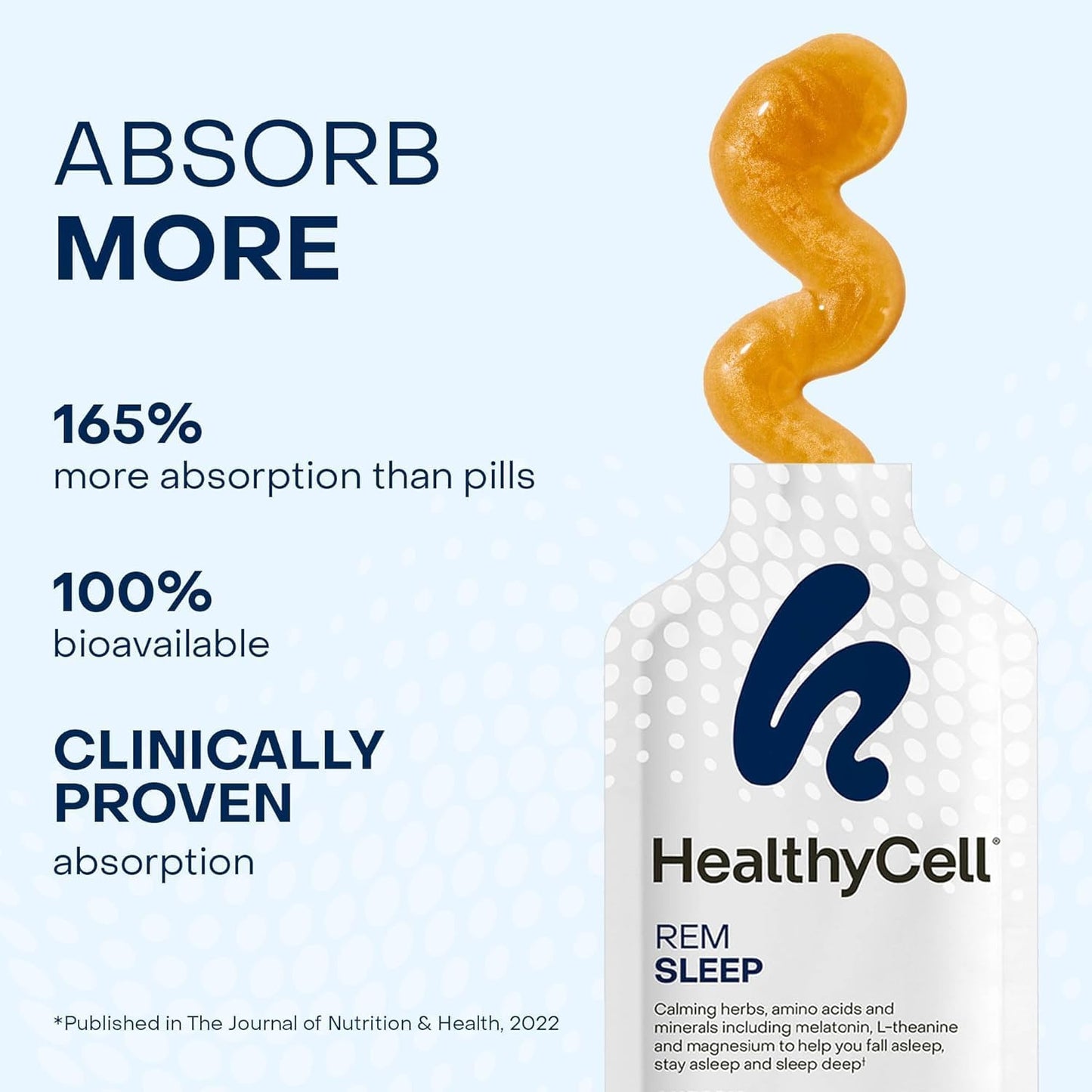 Healthycell REM Sleep - Liquid Gel Extra Strength Sleep Supplement for Adults - Melatonin, Magnesium, GABA, L-theanine Supplement - Maximum Absorption - 14 Gel Packs