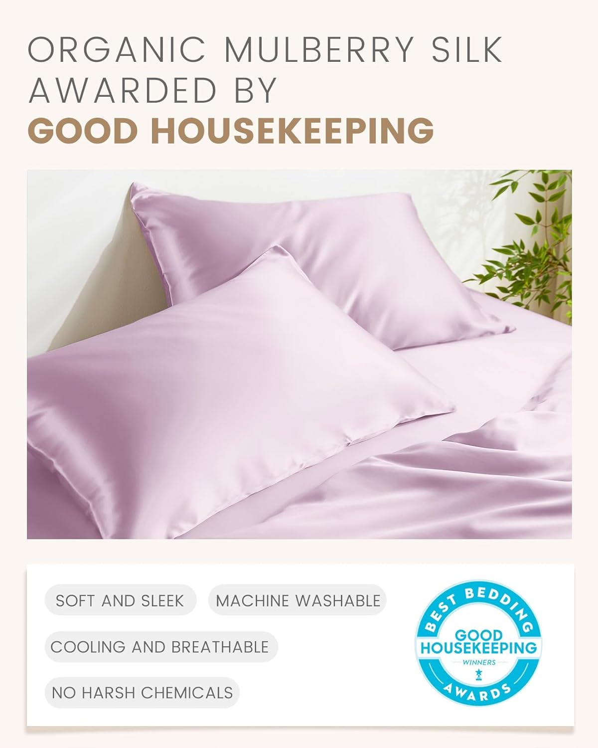 THXSILK 100% Mulberry Silk Pillowcase for Hair and Skin, Grade 6A+ Mulberry Silk Pillow Case Soft and Breathable, Hypoallergenic Pillow Case Cover with Zipper, 1pc (Queen 20"x30", Light Purple)