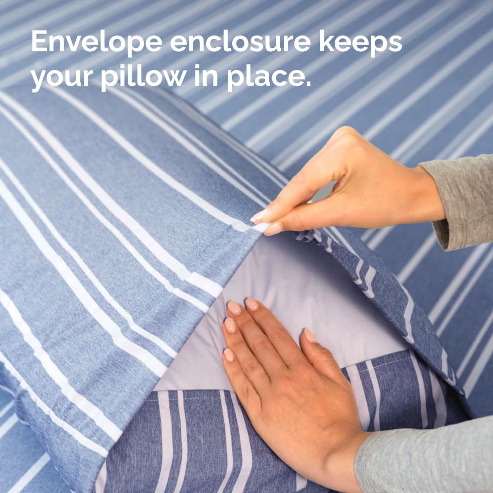 Queen Pillow Cases Set of 2 - Ultra Soft Hotel Quality Pillowcase Covers - Comfy, Cozy & Wrinkle Free - Shrinkage and Fade Resistant - Machine Washable Pillow Protectors - 2 Piece Set - Blue Stripes 3