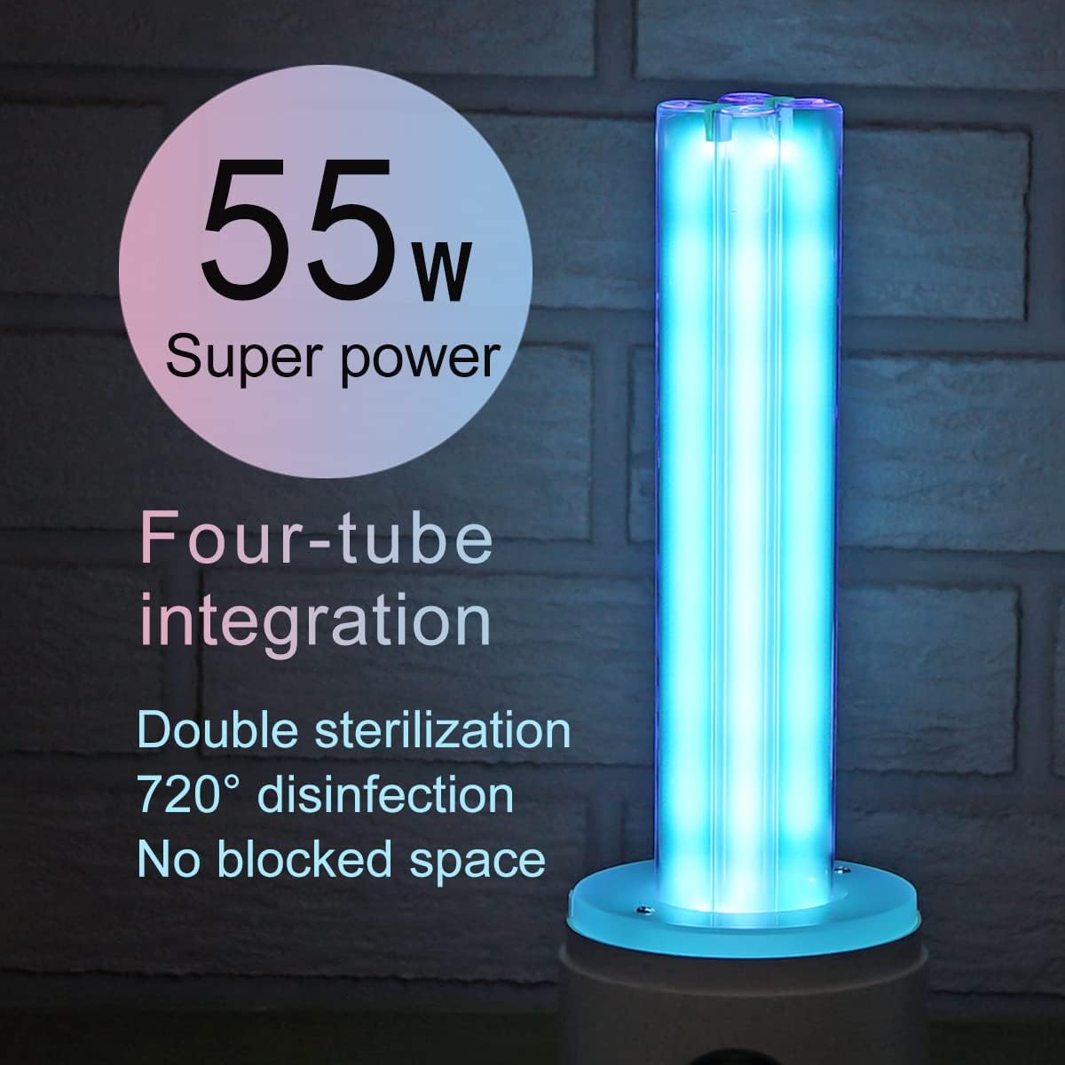 UV Light Sanitizer, 55w 254nm UVC Lamp for Room Surface Disinfection, Kills Bacteria Molds Dust Mites up to 750 sqft, Home/School/Hotel/Travel, 1Y Warranty (Blue Ozone Free)